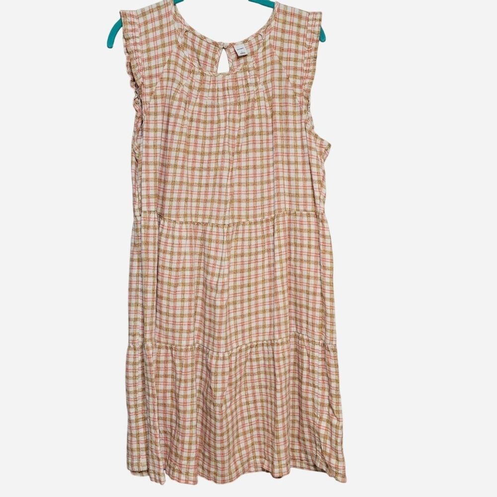Old Navy Linen blend plaid check sleeve dress cottagecore prairie country